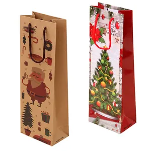 On sale Christmas party pattern drink bottle handled coated paper gift wine packing bag