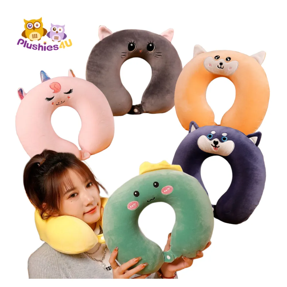 Customize Wholesale Colorful Animal Soft Travel Pillow Neck Support U Shaped Pillow Car Neck Pillow For Kids Gift