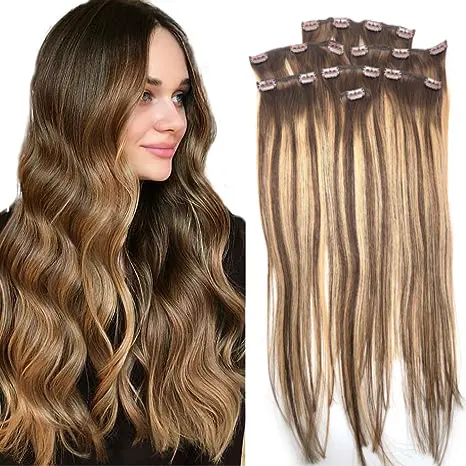 custom European 12A 100% Human hair wholesale market virgin remy ombre highlight color replacement system 7 9 clip in extensions