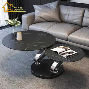 Tavolino da Caffè Rotante con Base in Metallo e Piano in Ceramica Effetto Marmo Nero per Soggiorno, Set di Due Tavolini Rotondi - Product Image 5