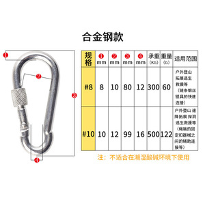 คาราบิเนอร์ คานเลอ โลหะผสมเหล็กกล้า ตัวล็อคเพื่อความปลอดภัยแบบปลดเร็ว ตัวเชื่อมต่ออเนกประสงค์ - Product Image 3