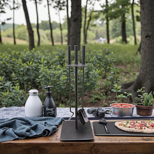 Metallo nero camino <span class=keywords><strong>Pizza</strong></span> <span class=keywords><strong>Set</strong></span> strumenti di <span class=keywords><strong>cottura</strong></span> e accessori per campeggio all'aperto manico in acciaio inox - Product Image 3