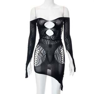 Robe moulante sexy à épaules dénudées en maille transparente, robe de soirée pour femmes, mini-robe - Product Image 3