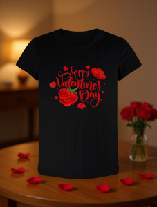 T-shirt da donna per San Valentino, manica corta, girocollo, stampa in cotone, top casual, design con cuore di rosa rossa, abbigliamento primaverile ed estivo - Product Image 2