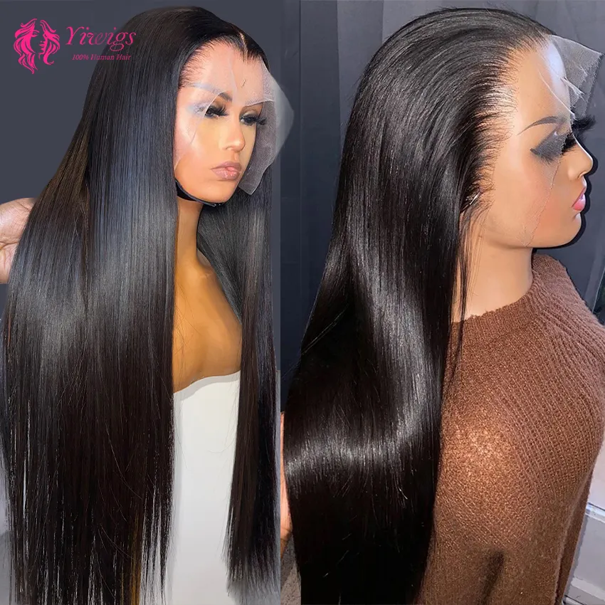 Wig virgin-Naturel Cheveux Humain 100 rambut manusia virgin 13*4 13x6 HD transparan berenda wig depan untuk WANITA HITAM