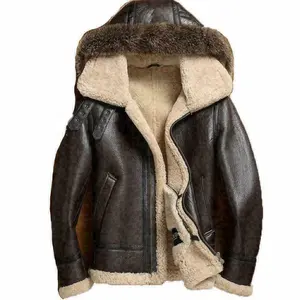 New Arrival Fashion Winter Aviator Fly Leather Bomber B-3 Leather Jacket Bomber Jacket Faux Fur Leather jacke For Mens MS-MLJ-8