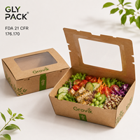 Boîte à emporter en papier kraft personnalisée en gros avec fenêtre pour salade, riz, pâtes, préparation de repas, conteneur alimentaire, emballage de restaurant