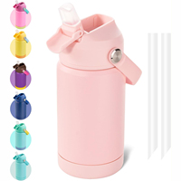 Nouvelle gourde isotherme colorée de 350 ml avec paille rabattable, poignée souple et base en caoutchouc pour enfant