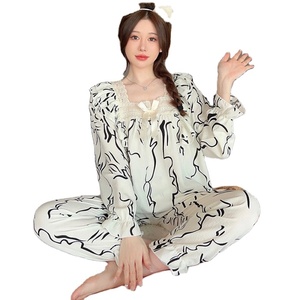 Burst Bubble Femme Pyjama Plus-Size Sweet Net Red Home Dress avec Dentelle Taille Élastique Fermeture Printemps Automne <span class=keywords><strong>Hiver</strong></span> Collection - Product Image 1