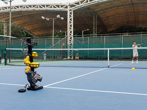 Attrezzatura da allenamento per il <span class=keywords><strong>Tennis</strong></span> con traiettoria regolabile e ricaricabile con trapani in campo - Product Image 5