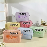 Pochette de maquillage personnalisée brodée avec nom et fleur de naissance, trousse de toilette de voyage sur mesure, cadeaux de mariage