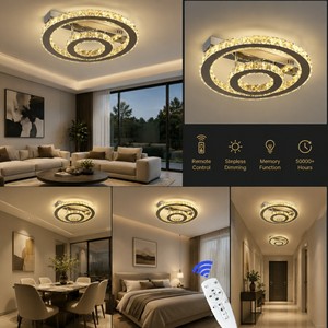 Plafonnier LED en cristal, 3 couleurs, luminosité personnalisable, variateur d'intensité, télécommande, luminaire pour cuisine, chambre à coucher - Product Image 4