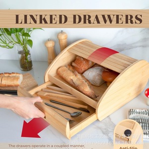 กล่องขนมปังไม้ไผ่ กล่องเก็บขนมปังในครัวพร้อมลิ้นชัก สำหรับใช้ในบ้าน - Product Image 3
