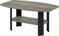 Table basse au design simple avec étagère ouverte, plateau à bords doux, en chêne français gris et noir, pour salon, bureau à domicile