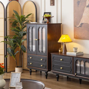 Aparador retro francés de madera maciza con puertas de vidrio de 900 mm+ y gabinete de almacenamiento para sala de estar o comedor - Product Image 2