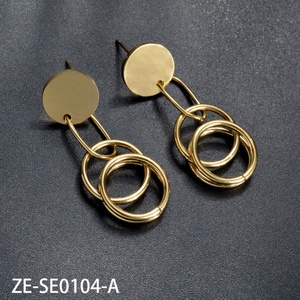 Joyería de Moda al por Mayor, Aretes Colgantes, Acero Inoxidable Chapado en Oro de 14K, Geométricos, Unisex, Zeadear ZE-SE0110 - Product Image 6