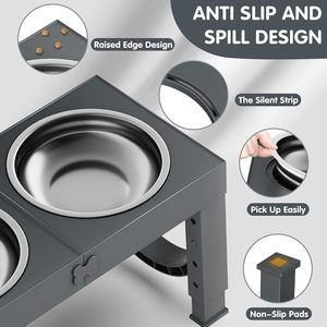 Support de gamelle surélevé portable <span class=keywords><strong>pour</strong></span> chiens de grande et moyenne taille, gamelles <span class=keywords><strong>pour</strong></span> nourriture et eau de 1 L, supports de gamelles réglables en hauteur, station de nourriture <span class=keywords><strong>pour</strong></span> animaux de compagnie - Product Image 4