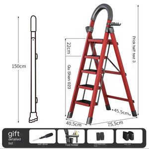 Двухступенчатая складная стремянка-табурет с толстыми нескользящими ступенями, поручнями и держателем для инструментов, портативная домашняя складная лестница - Product Image 6