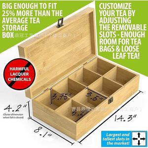 Caja de almacenamiento de bolsas de té de bambú, rectangular, con compartimentos, organizador con tapa para bolsas de té y café - Product Image 2