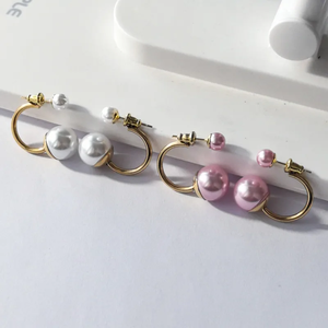 Trendy 16K Gold Plated 304 Stainless Steel High End C Shaped <b>Pearl</b> <b>Earrings</b> Hoop Style Waterproof And Non Fading For Women - Product Image 1