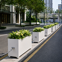 Bac à plantes en métal blanc pour séparateur de voies, barrière de rue, séparation routière extérieure, aménagement paysager urbain, projets d'espaces publics