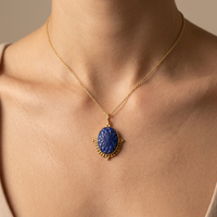 Collier tendance en pierres précieuses, élégant pendentif sculpté en Lapis Lazuli, plaqué or 18 carats, style bohème, bijou statement pour femme