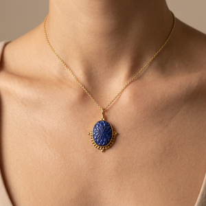 Collar de Piedras Preciosas de Moda, Lapislázuli Natural Tallado, Colgante para Mujer, Chapado en Oro de 18K, Estilo Bohemio, Collar de Diseño - Product Image 2