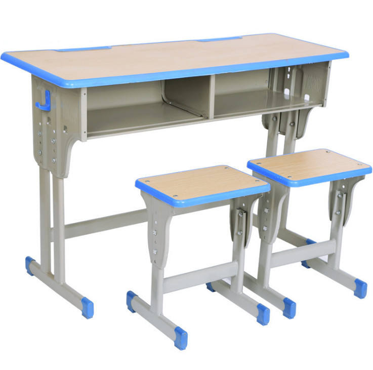 Double-edged double-column table with single-column square stool