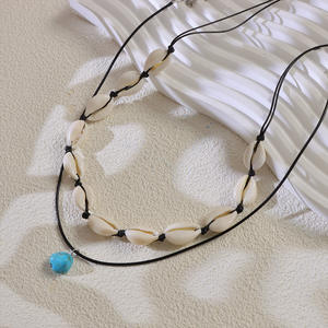 Collar de Conchas Turquesas con Cuerda Negra, Dos Piezas, Cadena para Clavícula para Mujer, Estilo Boho Minimalista para Fiestas - Product Image 3