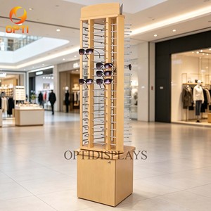 Expositor Giratorio de Madera para Gafas, Estante de Suelo para Gafas de Sol con Armario con Cerradura, Exhibidor de Gafas para Ópticas Minoristas - Product Image 5