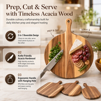 Planche de service en bois d'acacia avec poignée, plateau à charcuterie rond et rectangulaire, plateau de présentation alimentaire pour la maison et la cuisine