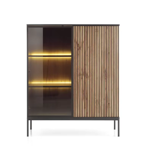 <span class=keywords><strong>Vitrine</strong></span> en verre 104 cm-Porte vitrée, lamelles, éclairage LED-Style Loft (Chêne Wotan/<span class=keywords><strong>Noir</strong></span>) Largeur 104 cm Hauteur 126cm Profondeur 39cm - Product Image 1