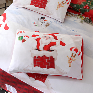 Joyeux Noël Père Noël Cadeau joyeux Imprimé réactif Dessin animé 100% polyester Ensemble de housse de couette quatre pièces pour la maison Chambre à coucher - Product Image 2