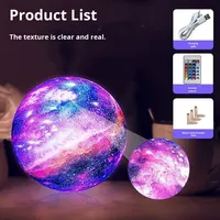 Lampe LED Ciel Étoilé, Lampe Lune 3D, Veilleuse Créative Certifiée CE, Alimentée par Batterie, PVC, Festival Qixi, Festival de la Mi-Automne