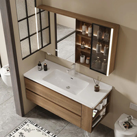 Vente en gros d'usine Foshan de meubles modernes salle de bains flottante en bois rustique miroir à LED meuble vasque avec évier