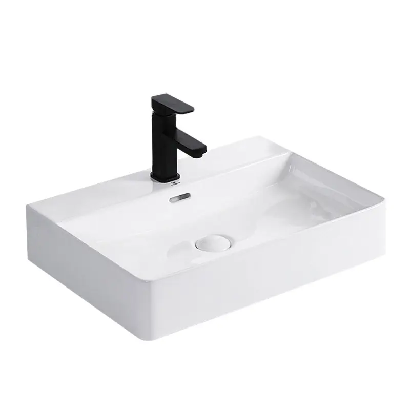 Salle de bain de haute qualité lavabo rond blanc brillant comptoir salle de bain lavabo en céramique