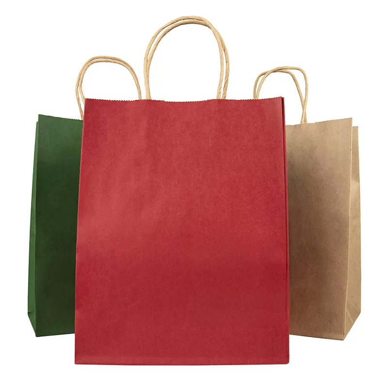 Bolsa de papel para embalagem de compras, embalagem personalizada para papel de artesanato com alça, preto, branco, marrom, flexo