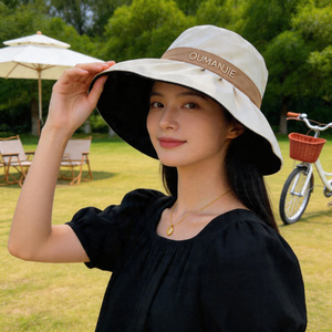 Sombrero de Pescador Oumanie, Negro, de Algodón, con Protección UV, Ala Ancha, Plegable, para Exteriores, Sombrero para el Sol para Mujer - Product Image 5