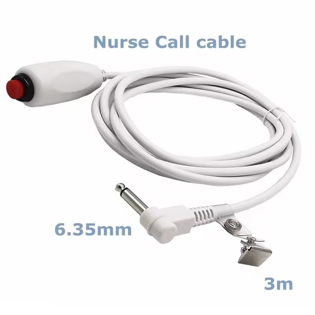 Replacement Nurse Call Cord, Red Button Momentary Call Cable for Nurse Station, 6.35mm Plug, 10 Feet (White)