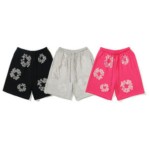 Shorts de sport pour hommes en coton pur 100% épais, style streetwear décontracté, avec procédé de marquage à chaud par transfert de cristaux, vente en gros - Product Image 2