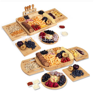 Ensemble plateau à fromage en bambou Zhongshuo avec couteau, fourchette, bol en céramique, plateau à fruits et à pain, planche à découper extractible pour les apéritifs de fête - Product Image 1