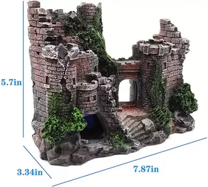 Decoración de Castillo antiguo para acuario, cueva de rocas de construcción Artificial de resina para pecera, ornamento para paisajismo - Product Image 3