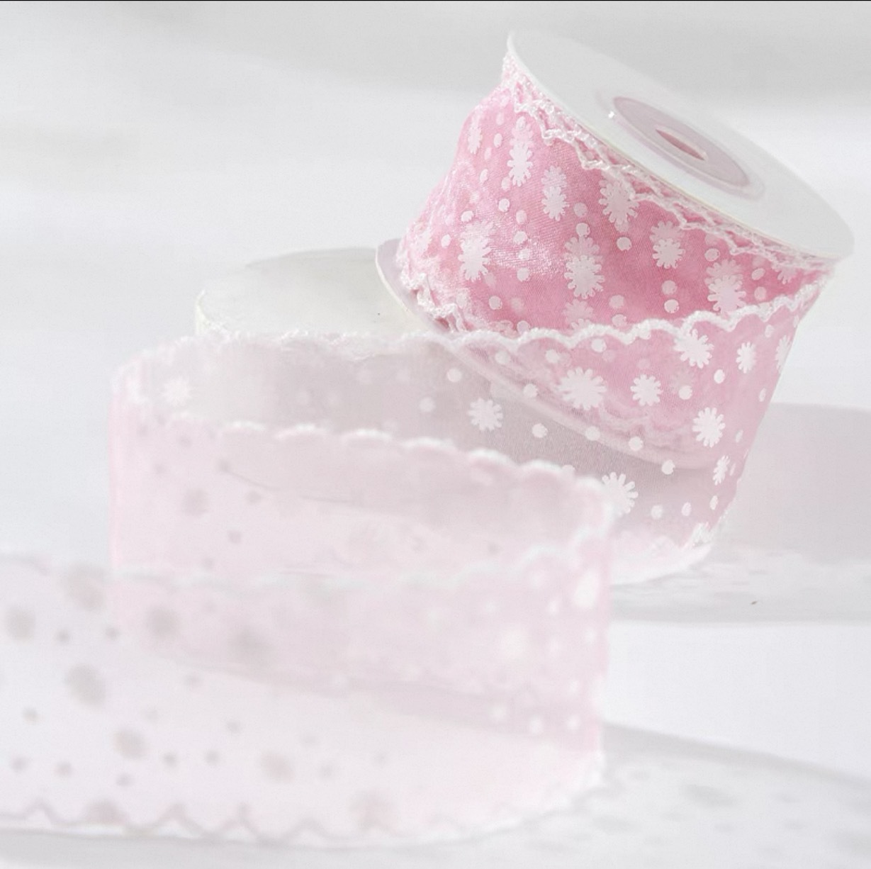 Ruban de gaze imprimé rose clair 4cm 10 yards