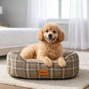 Cuccia per animali domestici in lino a quadretti Homcoory, misura media, design a quadri per cani e gatti, utilizzabile in tutte le stagioni - Product Image 1