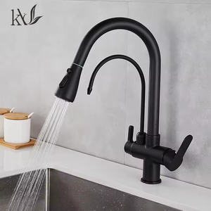 <span class=keywords><strong>Rubinetto</strong></span> da Cucina di Lusso 3-in-1 in <span class=keywords><strong>Ottone</strong></span> con Miscelatore Acqua Calda e Fredda, Doppia Maniglia, Doccetta Estraibile e Filtro Acqua Integrato - Product Image 2