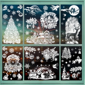 Pegatinas <span class=keywords><strong>Decorativas</strong></span> Navideñas <span class=keywords><strong>para</strong></span> Ventanas, Ecológicas, de PVC, Electrostáticas, Creativas, con Diseño de Muñeco de Nieve, Casa de Nieve y Árbol de Navidad, Calcomanías <span class=keywords><strong>para</strong></span> Vidrio - Product Image 2