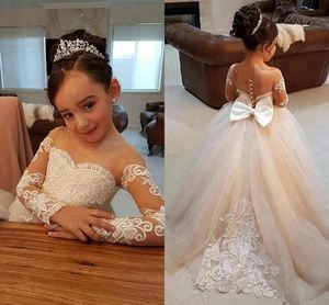 S465A Weddings Sheer Neck Applique Lace Tulle Wedding Flower Girls Flower Girls Dresses - Product Image 3