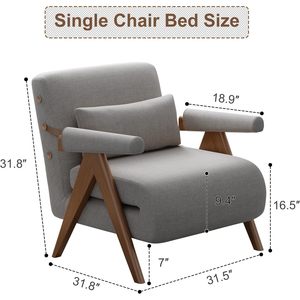 Grey Residential Convertible <strong>Sofa</strong> <strong>Bed</strong> Chair Midcentury Modern Eco-Friendly Wood <strong>Frame</strong> for Adults Living Room Bedroom SF023 - Product Image 5