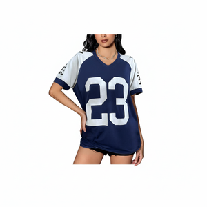 Camiseta de media manga con cuello en V y bloque de Color para mujer, camiseta de baloncesto, ropa de calle informal, Top - Product Image 1