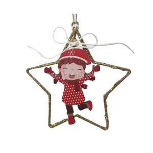 Ornamento da ragazza elfo di natale appeso in legno per decorazioni natalizie